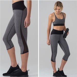 Lululemon Train Times Gray/Black Crop Mesh High Rise Leggings Size 4